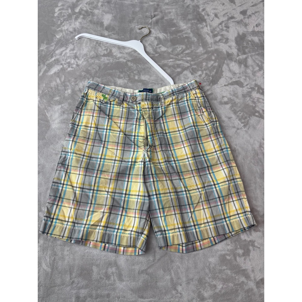 Abercrombie & Fitch Mens Plaid Chino Shorts Yellow Blue Pink Cotton Size 34